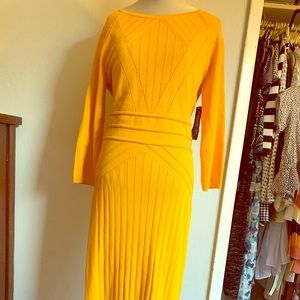 Yellow sweater dress body con knit